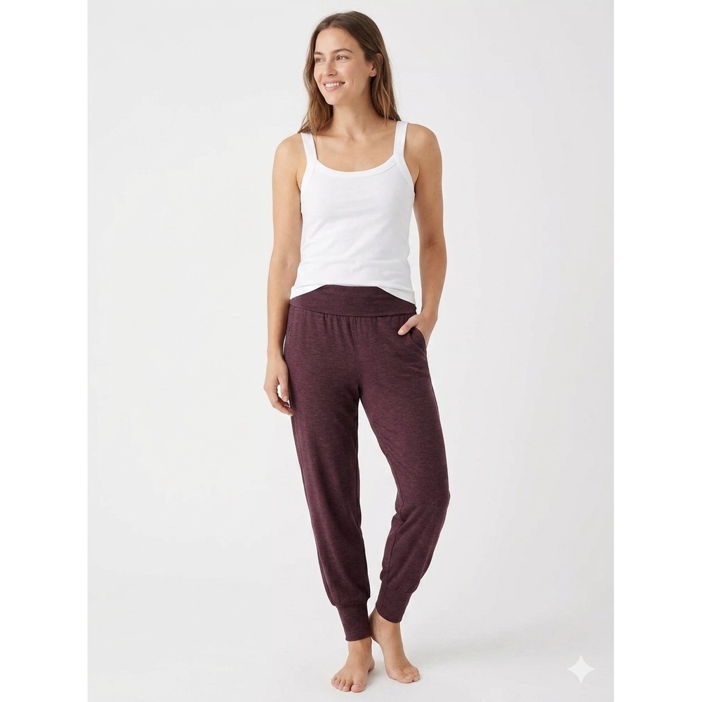 Aerie High Waisted Jogger Pants Heathered Dark Plum Burgundy Small‎